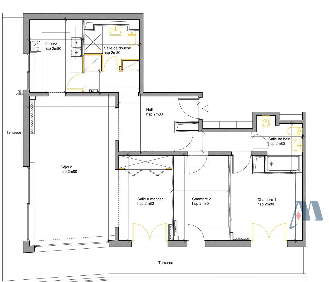APPARTEMENT 3 PIECES - JARDIN EXOTIQUE - Plan loop.index0+1 / 1